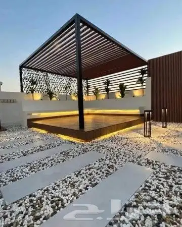 تنسيق حدائق جازان عشب صناعي مظلات شلالات جلسات 3