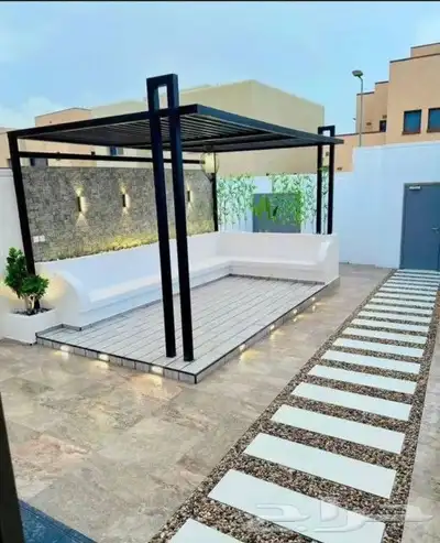 تنسيق حدائق جازان عشب صناعي مظلات شلالات جلسات 4