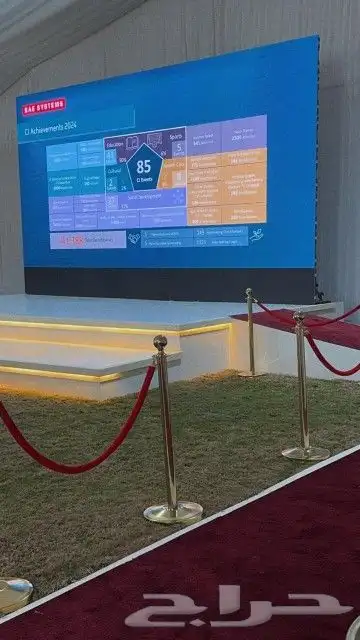 يوجد شاشات وصوتيات واضاءة وكراسي وكل ما يخص الحفل 0