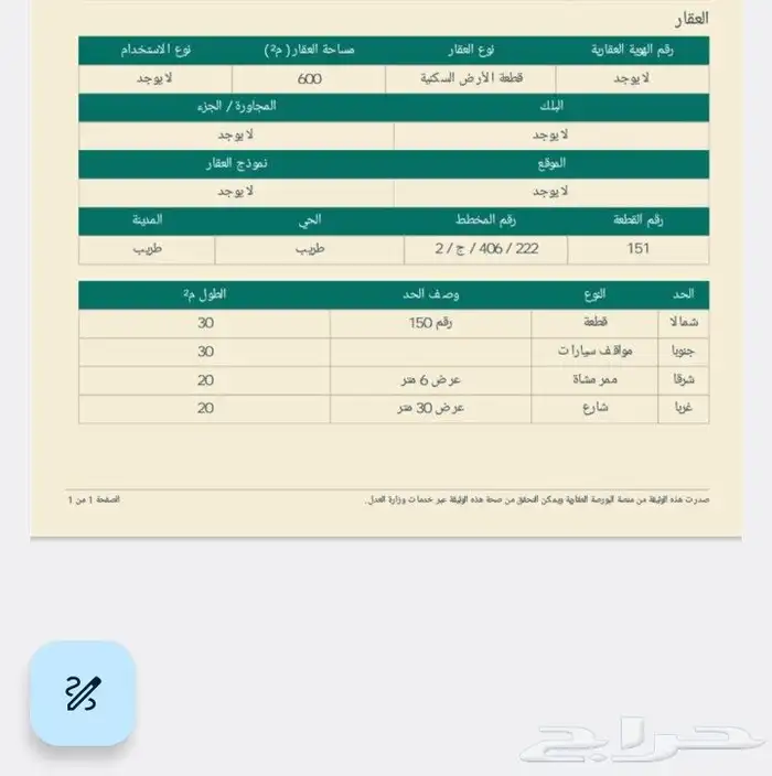 بيت للبيع دور واحد مساحة الارض 600m طريب حي النزهة 4