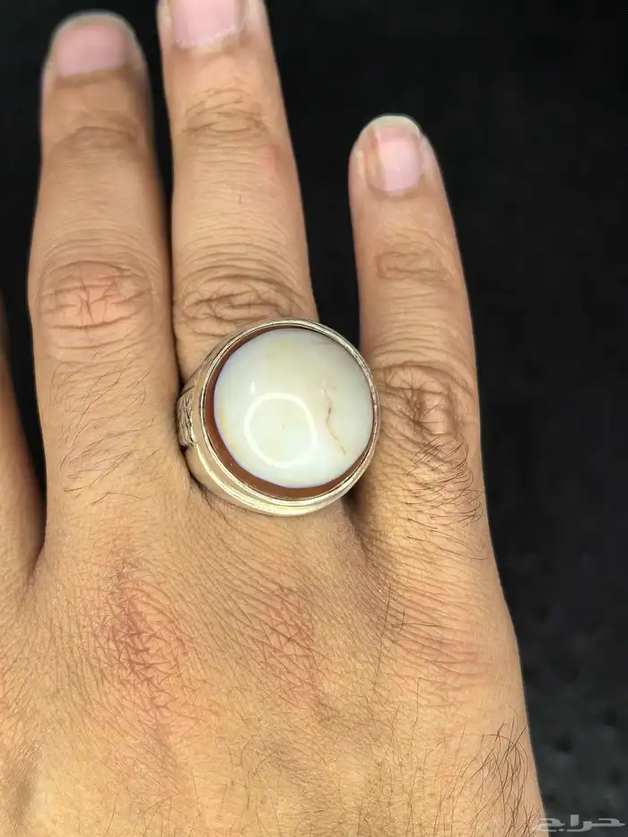 خاتم فضة بحجر عقيق مميز تفصيل يدوي 5