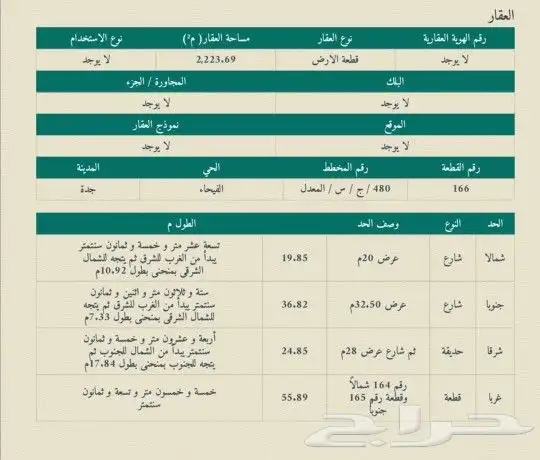 فرصه للبيع قطعه ارض مميزه في جده حي الفيحاء مخطط درب الحرم 4