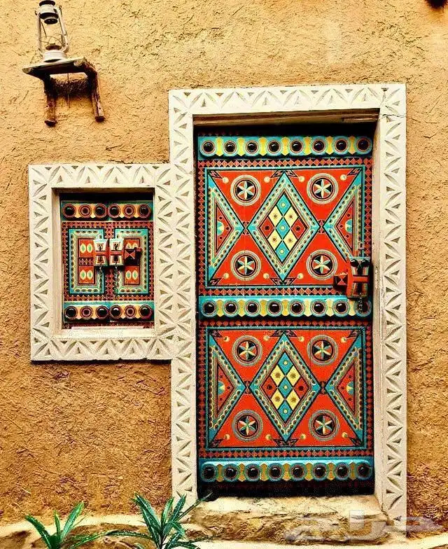 رسم جدار مجالس و استراحات طراز بدوي أو زخارف نجدي. قط عسيري 4