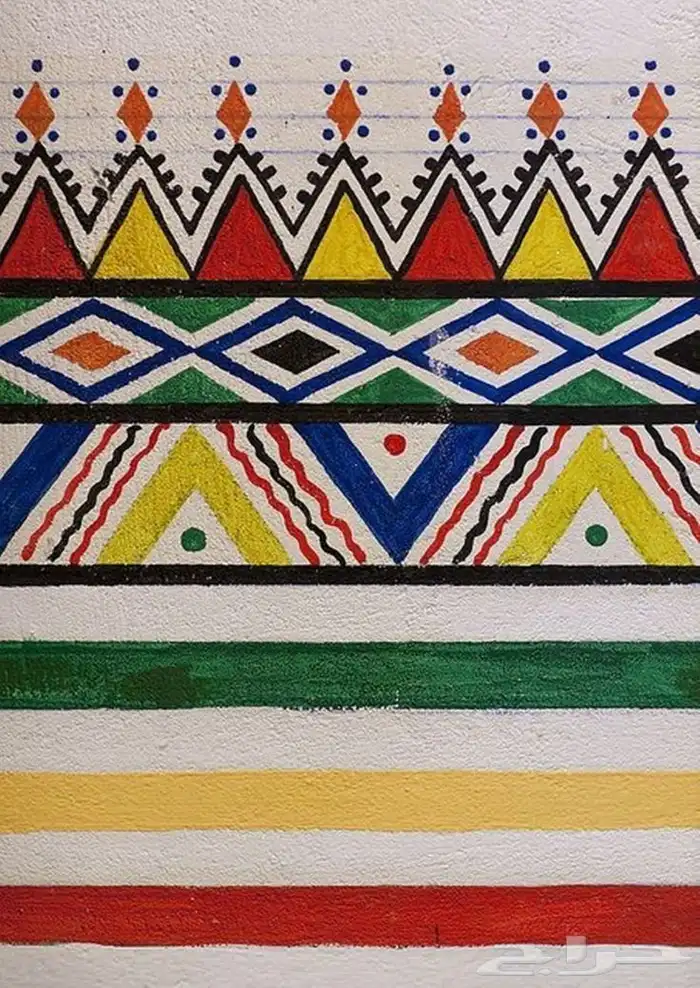 رسم جدار مجالس و استراحات طراز بدوي أو زخارف نجدي. قط عسيري 6