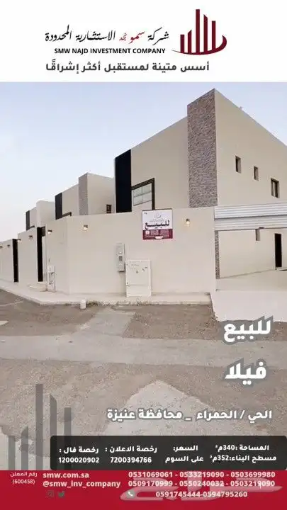 للبيع فيلا بحي الحمراء 0