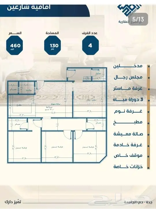 شقق للبيع والاستثمارفي حي الجامعة المشروع على ثلاث شوارع 1