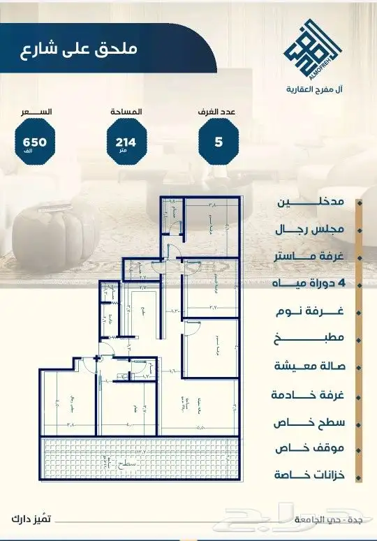 شقق للبيع والاستثمارفي حي الجامعة المشروع على ثلاث شوارع 2