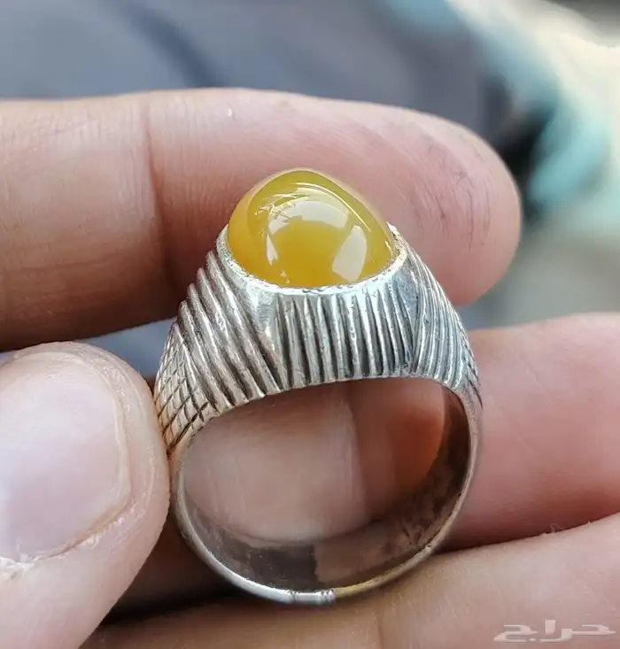 خاتم فضه بحجر عقيق اصفر المقاس 22 1