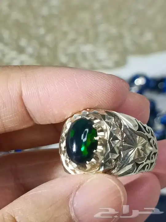 خاتم فضة الحجر اوبال اثيوبي بصياغة فاخرة 1