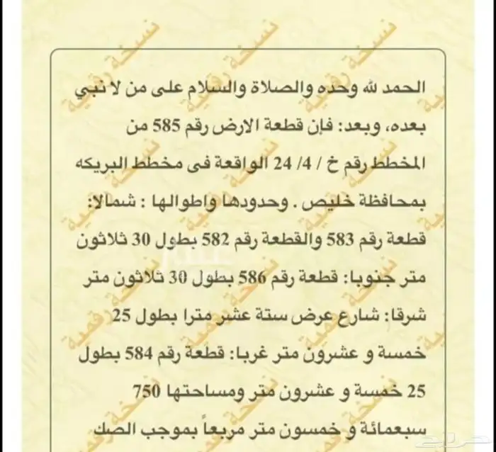 للبيع ارض سكنية في مخطط البريكة على شارعين 1