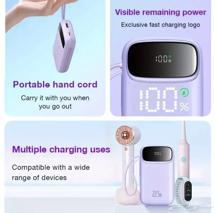 باور بانك سريع 20 مللي أمبير بشاشة مع الوصلات -Power Bank 4