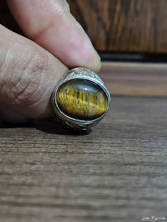 خاتم فضة بحجر عين النمر الأصلي. 14