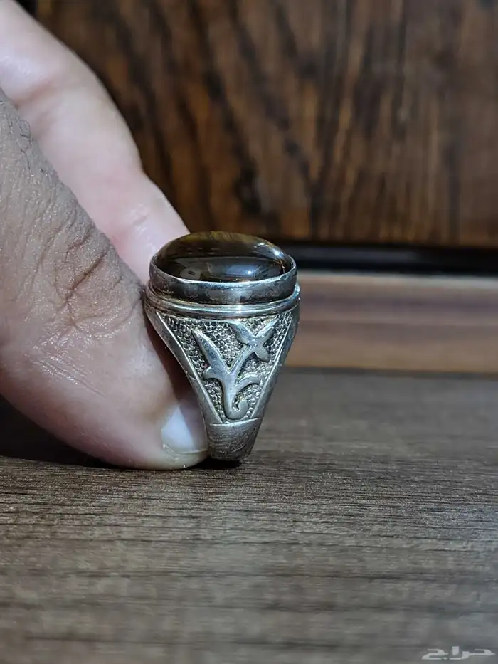 خاتم فضة بحجر عين النمر الأصلي. 17