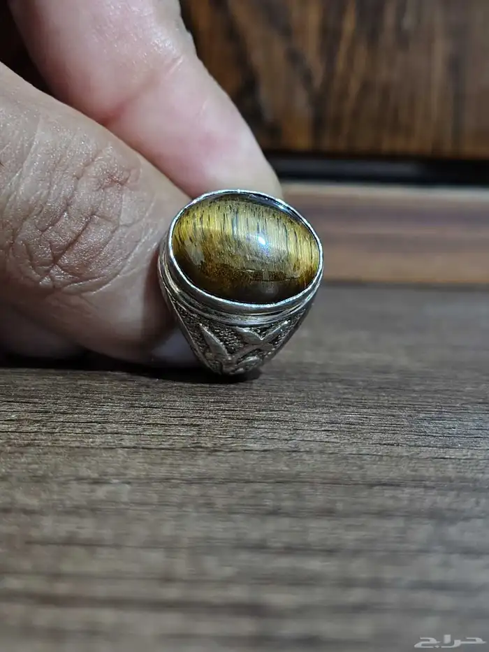 خاتم فضة بحجر عين النمر الأصلي. 15