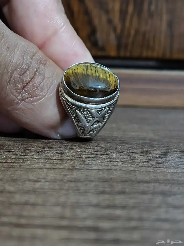 خاتم فضة بحجر عين النمر الأصلي. 16