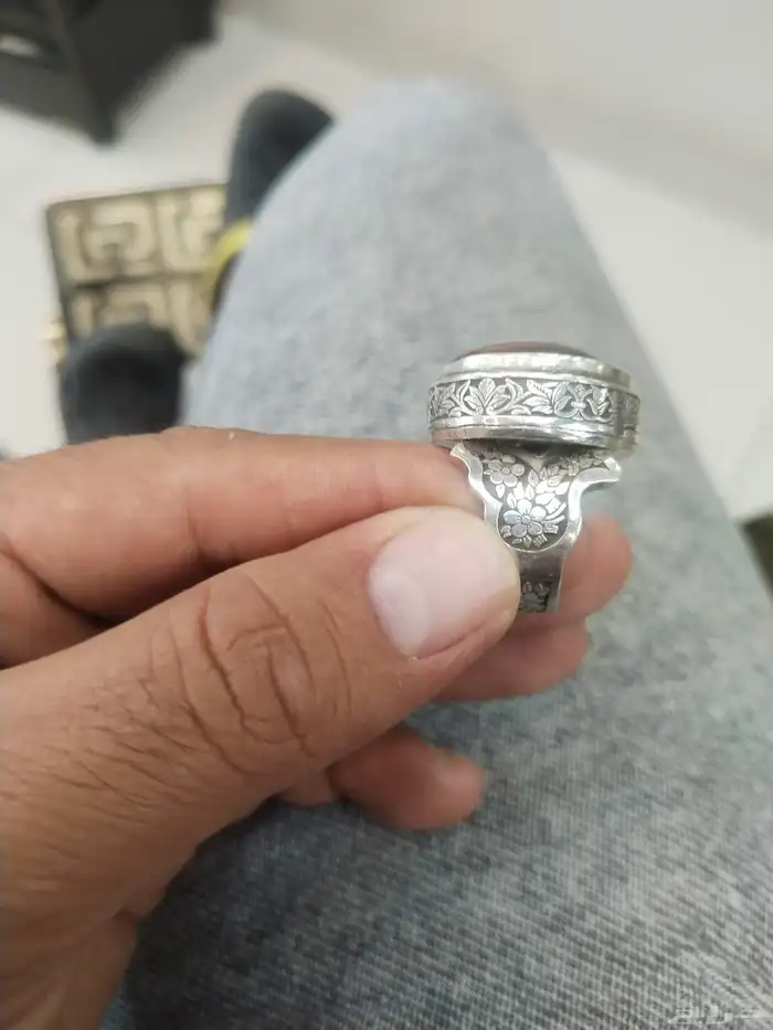 خاتم فضه 925 حجر عقيق يمني كرزلي مصور 32جرام 0