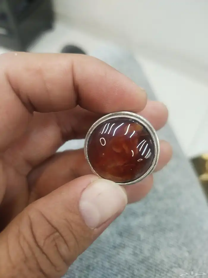 خاتم فضه 925 حجر عقيق يمني كرزلي مصور 32جرام 1