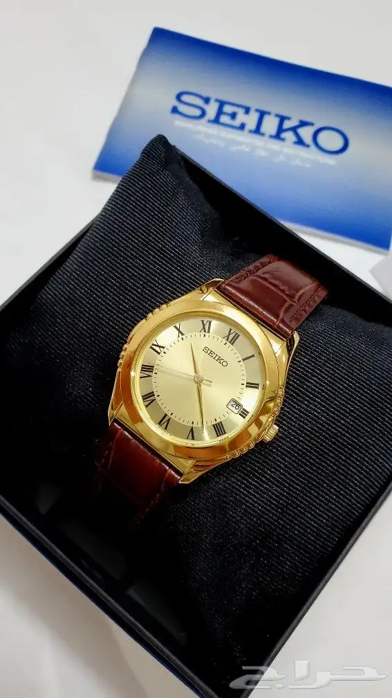 ساعة سيكو الفاخرة ارقام روماني بتاريخ جلد عودي الاصلية للبيع 2