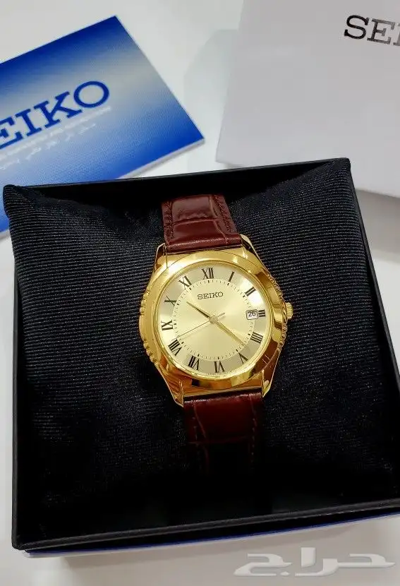 ساعة سيكو الفاخرة ارقام روماني بتاريخ جلد عودي الاصلية للبيع 0