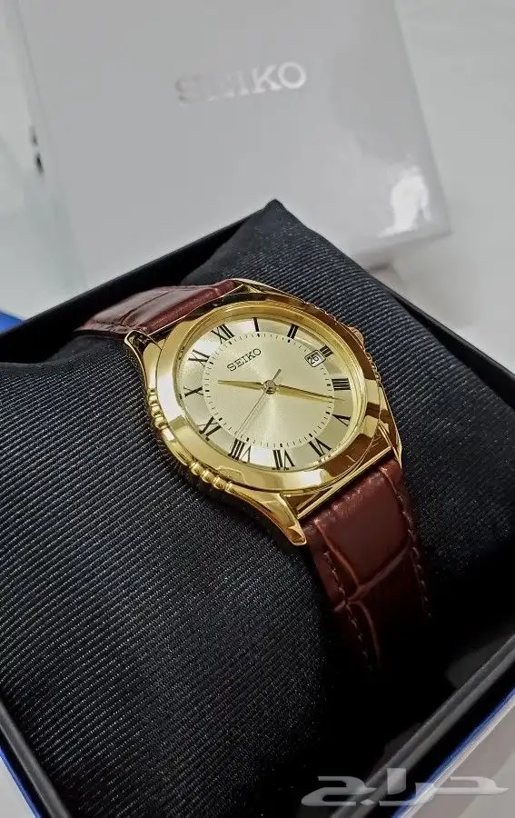 ساعة سيكو الفاخرة ارقام روماني بتاريخ جلد عودي الاصلية للبيع 1