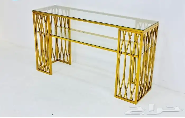 طقم طاولت خشب كنسول استيل. رخام 1