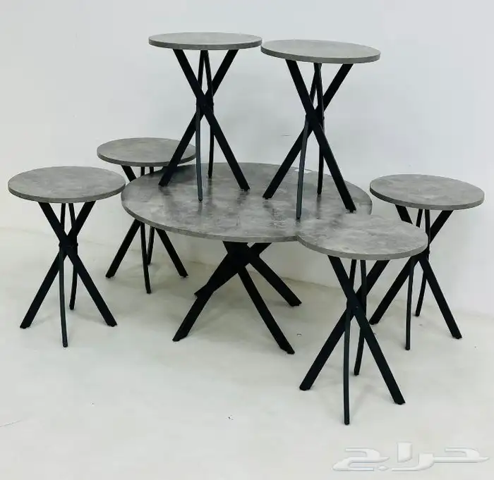 طقم طاولت خشب كنسول استيل. رخام 3