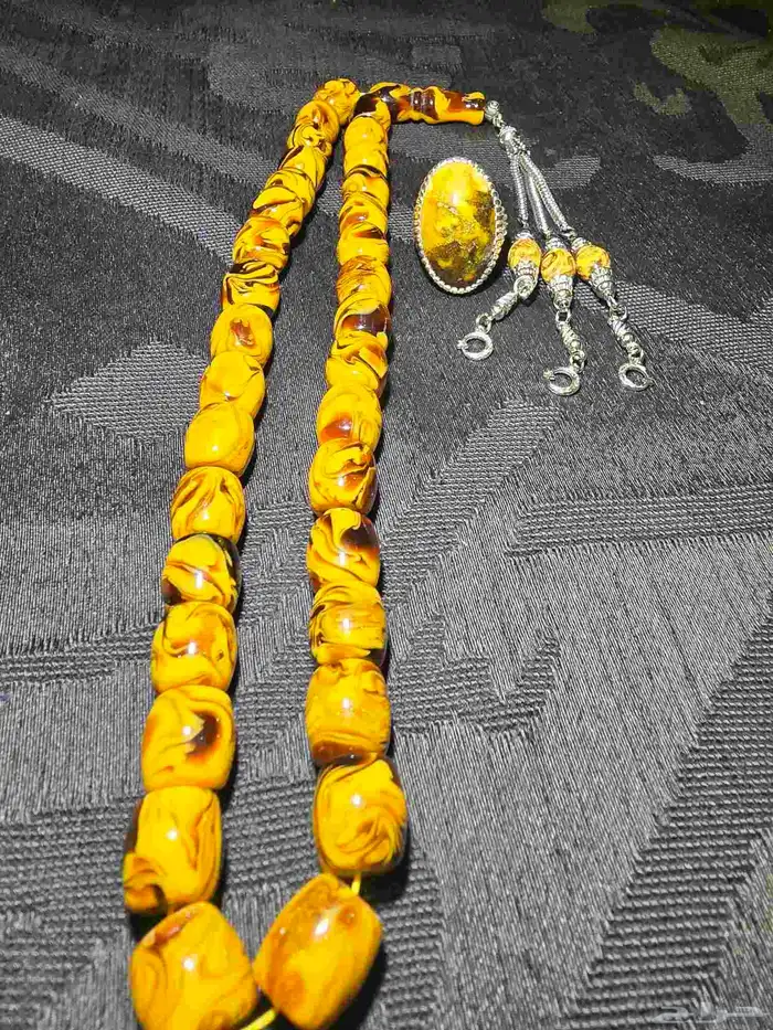 خاتم كهرمان بولندي مع سبحة بكلايت لون مميز اتحادية 11