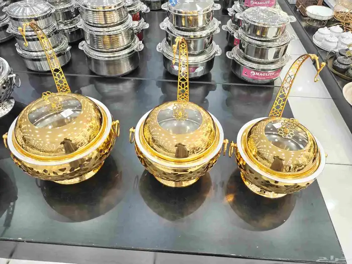 سخانات بوفيه اكل فخمة مقاسات متعددة فضي وذهبي وفضي مع ذهبي 4