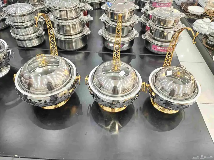 سخانات بوفيه اكل فخمة مقاسات متعددة فضي وذهبي وفضي مع ذهبي 3