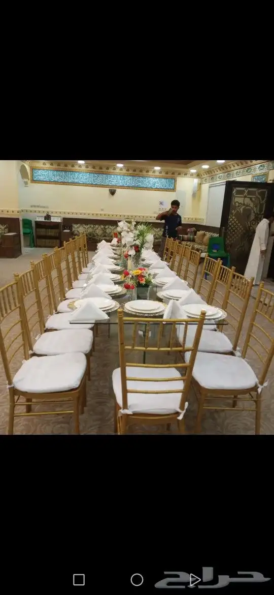 تاجير كراسي ذهبي وكراسي شفاف طاولات 0