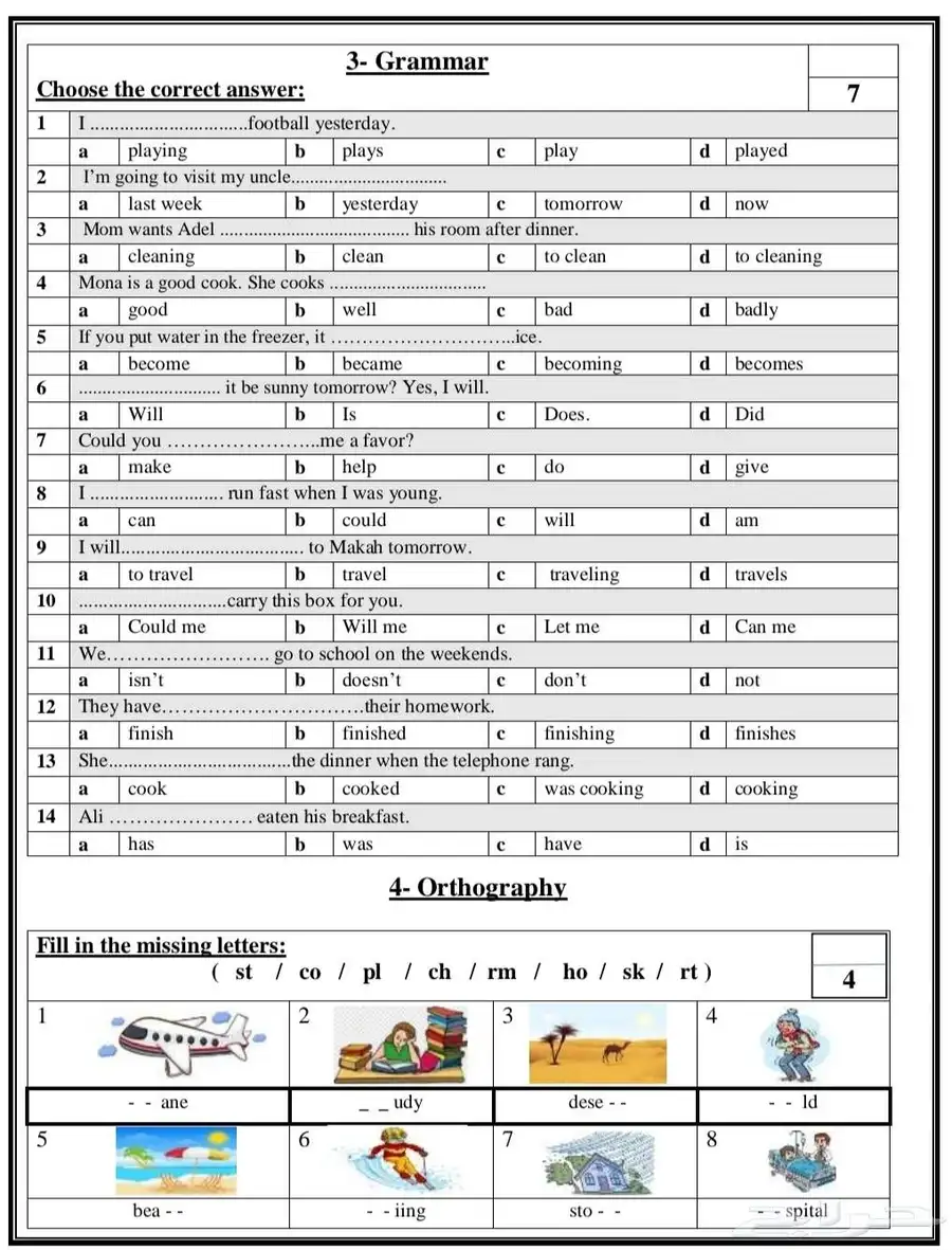 اختبار نهائي لغة انجليزية الصف الثاني متوسط الفصل الثالث 2