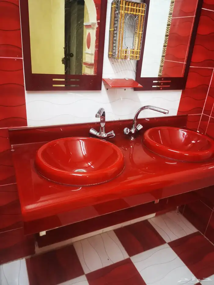 مغسله حمام زجاج ملون بحوضين التواصل 0513384 السعر 300 0