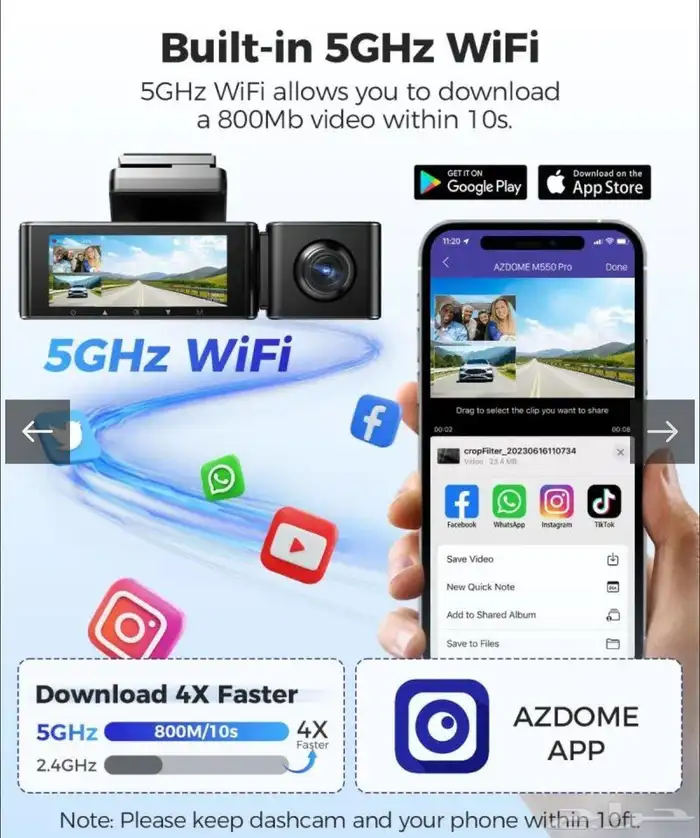 داش كام 4k AZDOME M550 pro امامي وخلفي وداخلي 13