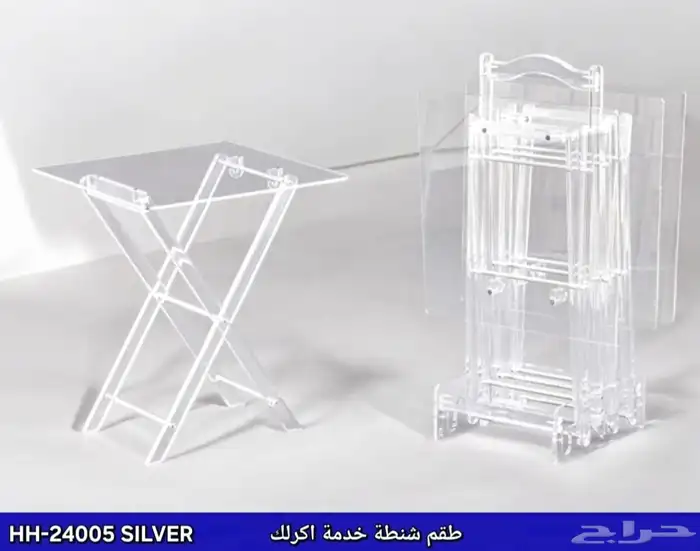 طاولات طقم اكريلك شفاف وفضي وذهبي لتقديم الضيافة 4قطع 19