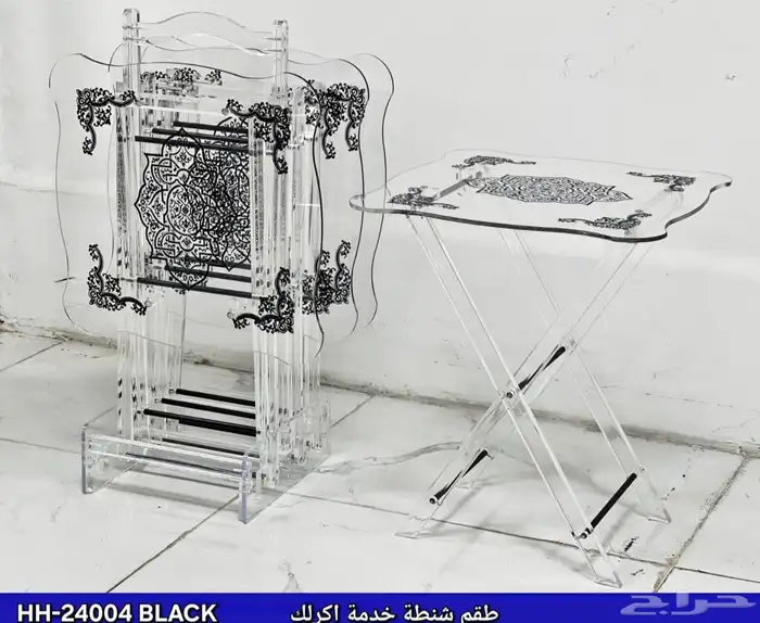 طاولات طقم اكريلك شفاف وفضي وذهبي لتقديم الضيافة 4قطع 21