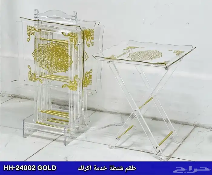 طاولات طقم اكريلك شفاف وفضي وذهبي لتقديم الضيافة 4قطع 17