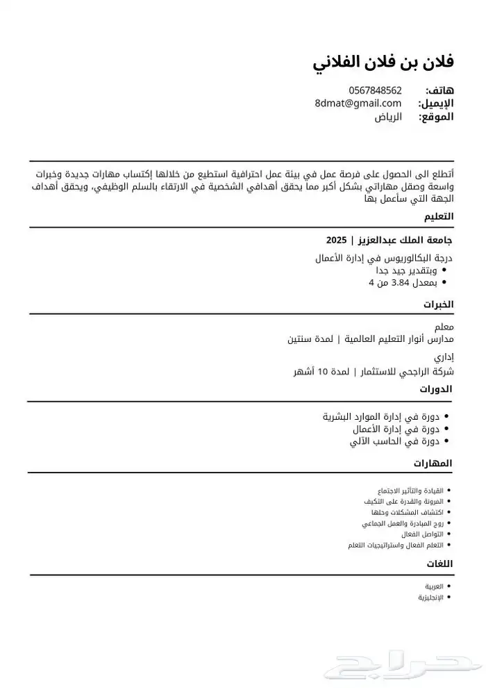 سيرة ذاتية احترافية بنظام الATS 4