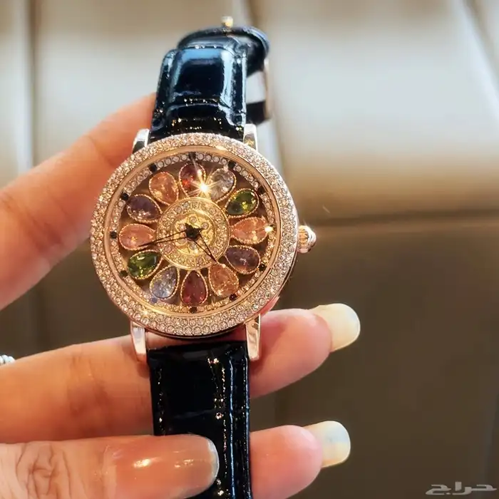 ساعة حريمي بمينا دوار حزام جلد مع بوكس هدية 3