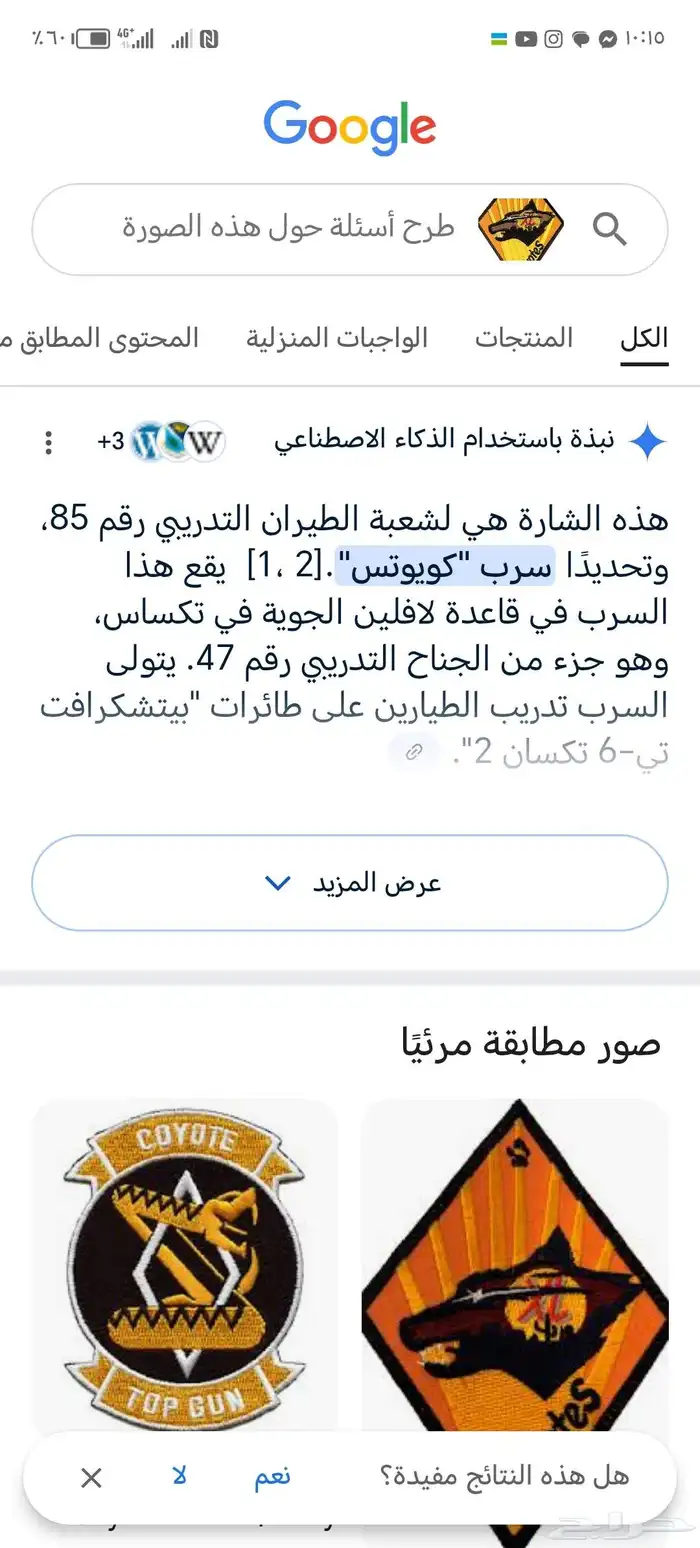كوب شعارلتدريب الطيران رقم 85 سرب كويوتس امريكا تكساس150ريال 2
