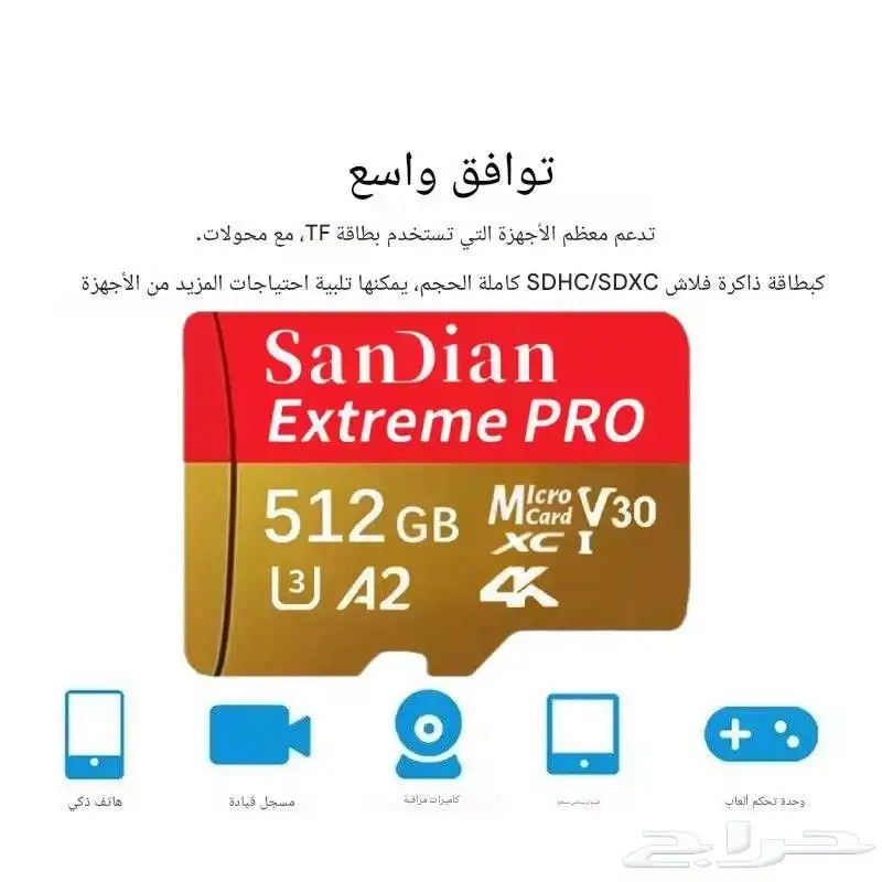 ذاكرة جوال وكاميرا SanDian 512 جيجا مع محول SD 2