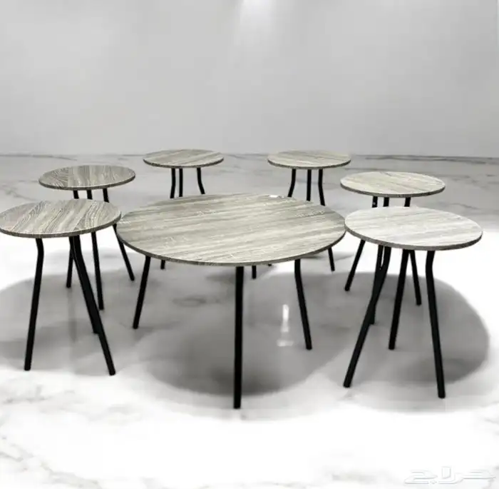 طقم طاولات خشب قواعد معدن 7 قطع 1