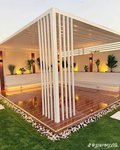 تنسيق حدائق جازان جلسات خارجيه أحواض زراع عشب صناعي بديل خشب 1