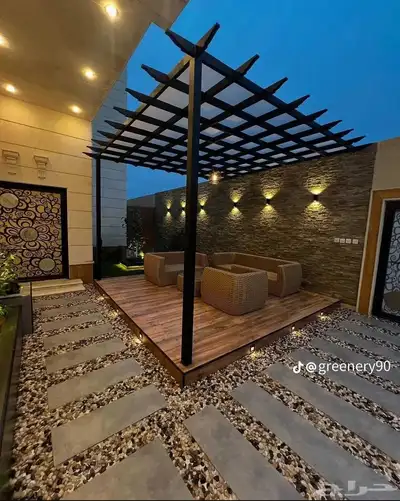 تنسيق حدائق جازان جلسات خارجيه أحواض زراع عشب صناعي بديل خشب 3