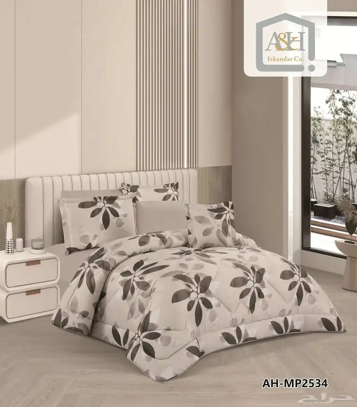 مفرش نفرين مشجر قطن صيفي 6 قطع مفرش نفر واحد اربع قطع قطن 33