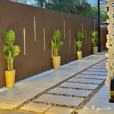 تنسيق حدائق جازان جلسات خارجيه أحواض زراع عشب صناعي بديل خشب 4