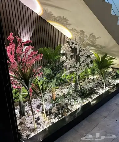 تنسيق حدائق جازان جلسات خارجيه أحواض زراع عشب صناعي بديل خشب 21