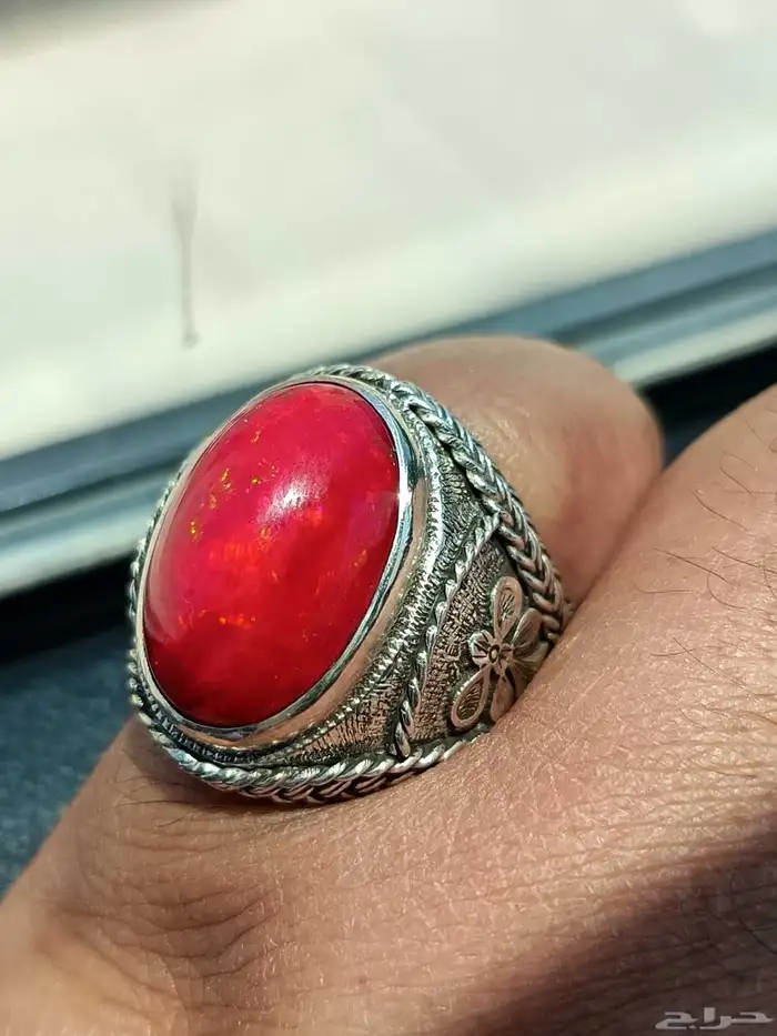 خاتم اوبال إثيوبي احمر فل الفل صياغة سلك مميزة ثقيله 3