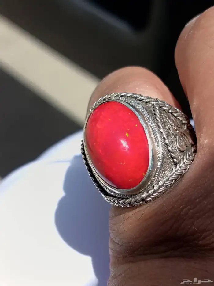 خاتم اوبال إثيوبي احمر فل الفل صياغة سلك مميزة ثقيله 1