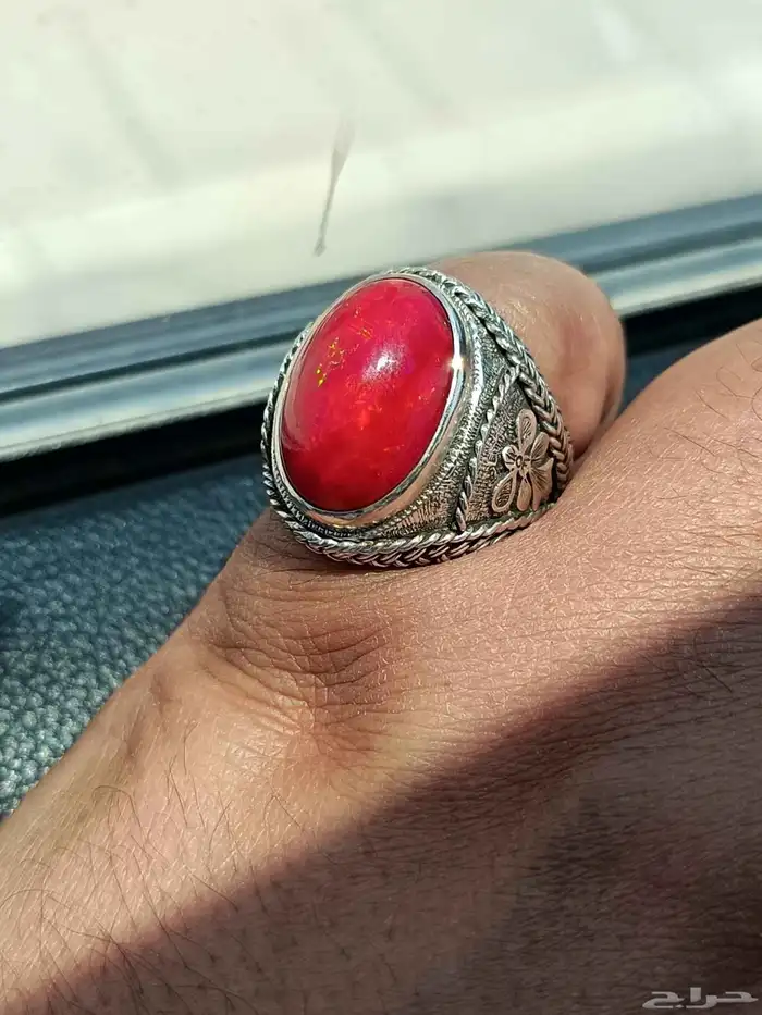 خاتم اوبال إثيوبي احمر فل الفل صياغة سلك مميزة ثقيله 4