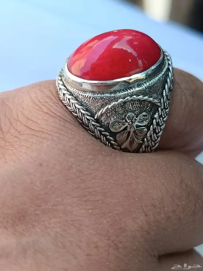 خاتم اوبال إثيوبي احمر فل الفل صياغة سلك مميزة ثقيله 5
